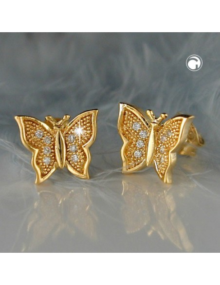 stud earrings butterfly with zirconia 3 micron gold plating