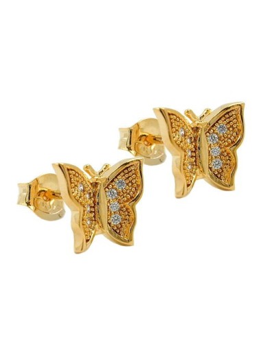 stud earrings butterfly with zirconia 3 micron gold plating