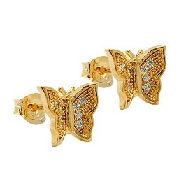 stud earrings butterfly with zirconia 3 micron gold plating