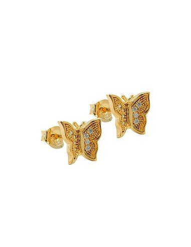 stud earrings butterfly with zirconia 3 micron gold plating