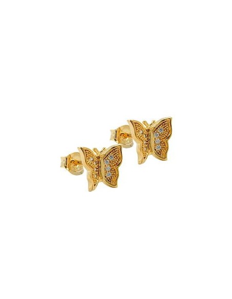 stud earrings butterfly with zirconia 3 micron gold plating