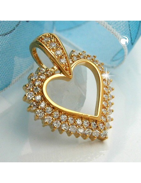pendant large heart with zirconia 3 micron gold-plated