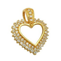 pendant large heart with zirconia 3 micron gold-plated