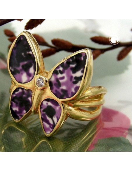 ring 18ct gold plated butterfly zirconia