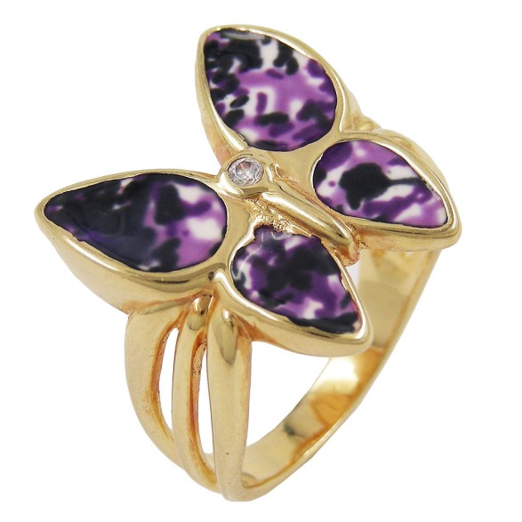 ring 18ct gold plated butterfly zirconia