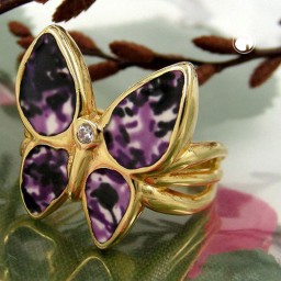 ring 18ct gold plated butterfly zirconia