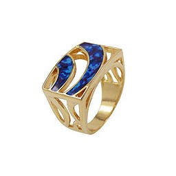 ring 21mm blue marbled 18k gold plating