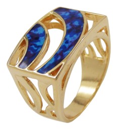 ring 21mm blue marbled 18k gold plating