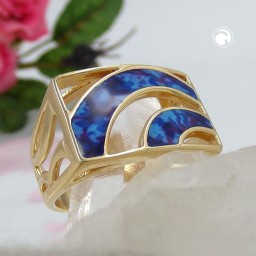 ring 21mm blue marbled 18k gold plating