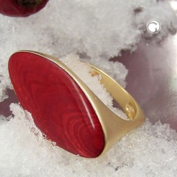 ring red marbled 18k gold plated