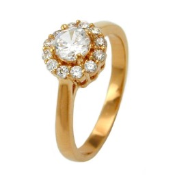 ring with zirconia flower gold plated 3 micron