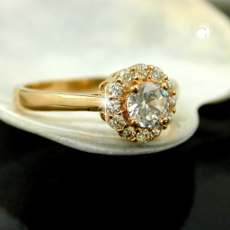 ring with zirconia flower gold plated 3 micron