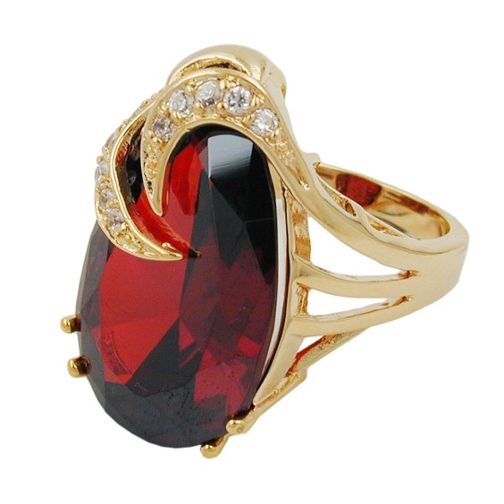 ring with zirconia garnet red gold plated 3 micron