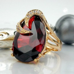 ring with zirconia garnet red gold plated 3 micron