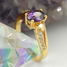 ring with zirconia purple gold plated 3 micron