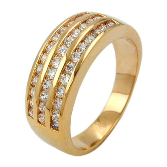 ring with zirconia three rows gold plated 3 micron