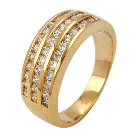 ring with zirconia three rows gold plated 3 micron