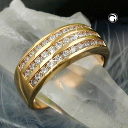 ring with zirconia three rows gold plated 3 micron