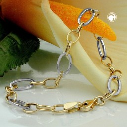 bracelet 7mm anchor chain oval bicolor alloyed white gold 9k gold 19cm