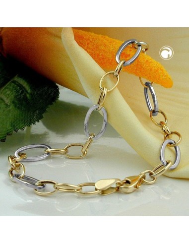 bracelet 7mm anchor chain oval bicolor alloyed white gold 9k gold 19cm