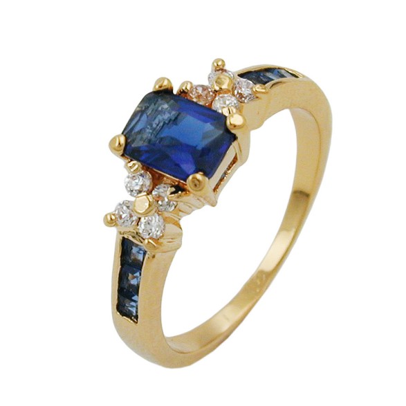 ring white & blue zirconia gold plated 3 micron