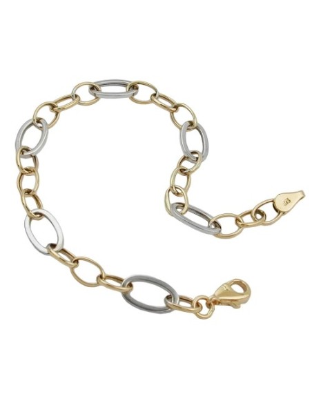 bracelet 7mm anchor chain oval bicolor alloyed white gold 9k gold 19cm