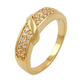 ring with zirconia crossing loop gold plated 3 micron