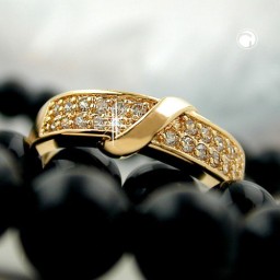 ring with zirconia crossing loop gold plated 3 micron