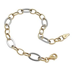 bracelet 7mm anchor chain oval bicolor alloyed white gold 9k gold 19cm