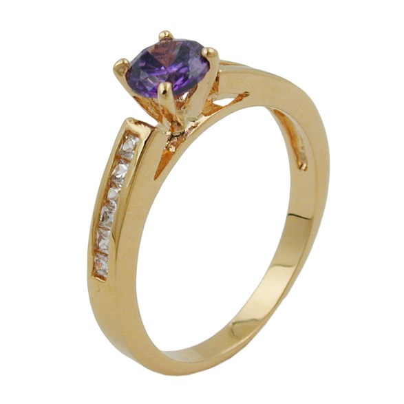 ring large zirconia purple/ white gold plated 3 micron