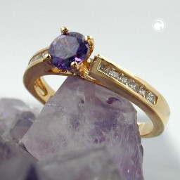 ring large zirconia purple/ white gold plated 3 micron