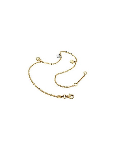 anklet 1.7mm anchor chain with 3 hearts bicolor variable length 9kt gold 25cm