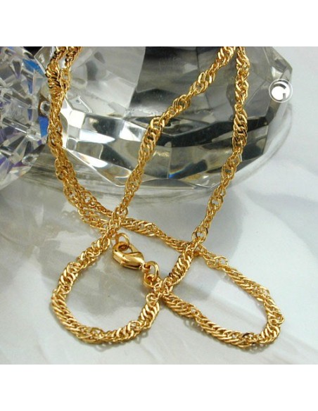 necklace 3mm singapore chain diamond cut gold plated amd 50cm
