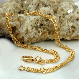 bracelet 3mm singapore chain diamond cut gold plated amd 19cm