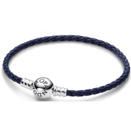 Damarmband Pandora ROUND CLASP BLUE BRAIDED LEATHER BRACELET