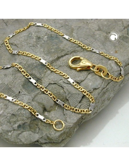 bracelet 1.4mm mariner chain bicolor 14k gold 19cm