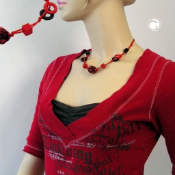 necklace red and black beads knotted red cord