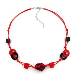 necklace red and black beads knotted red cord
