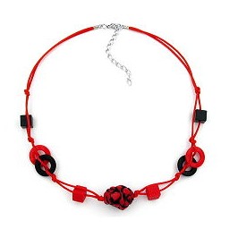 necklace red and black beads knotted red cord