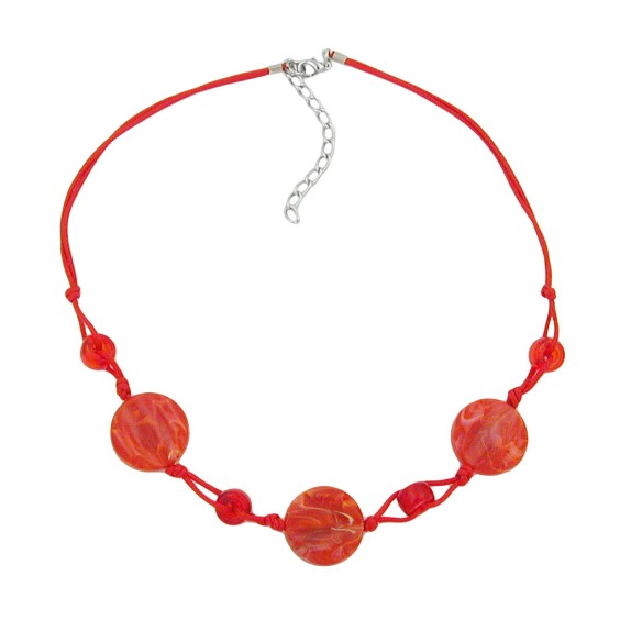 necklace disk shaped red marbled beads red cord