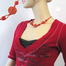 necklace disk shaped red marbled beads red cord