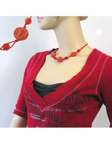 necklace disk shaped red marbled beads red cord