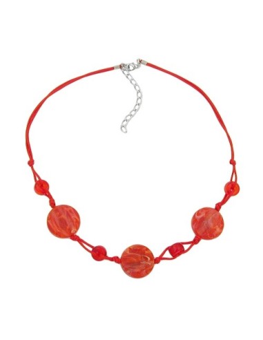 necklace disk shaped red marbled beads red cord