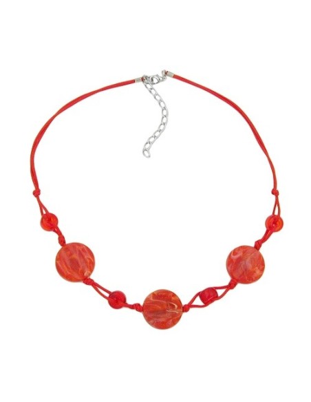 necklace disk shaped red marbled beads red cord