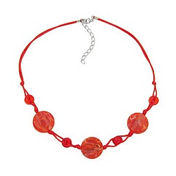 necklace disk shaped red marbled beads red cord