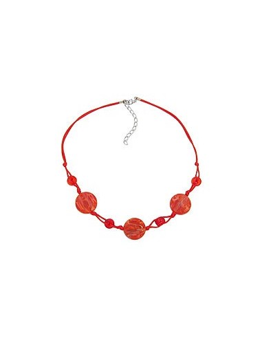 necklace disk shaped red marbled beads red cord