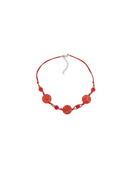 necklace disk shaped red marbled beads red cord