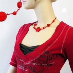 necklace red marbled beads red cord