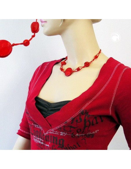 necklace red marbled beads red cord