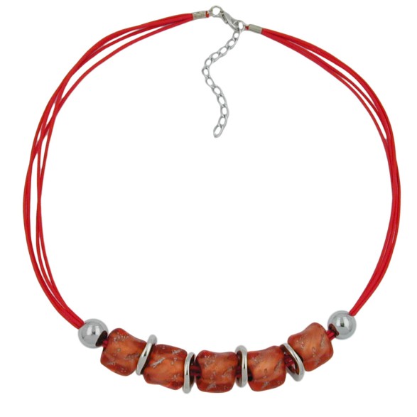 necklace large marbled red/orange beads red cord